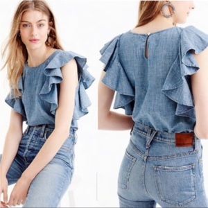 J. Crew Blue Ruffle Sleeve Blouse
